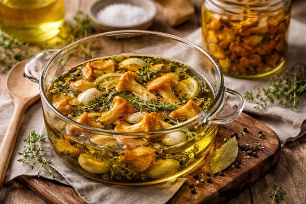 Wild Chanterelle Confit in Thyme Infused Olive Oil