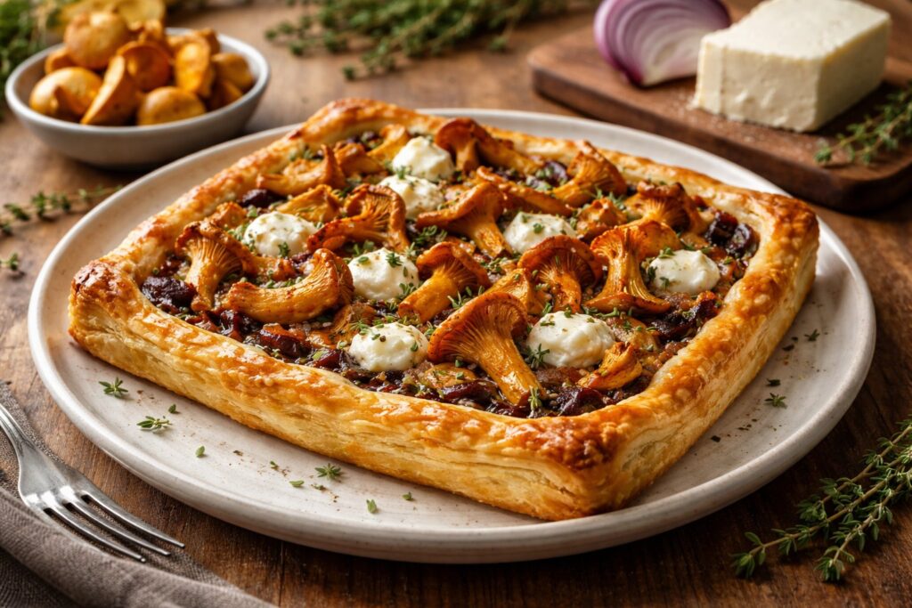 Wild Chanterelle & Goat Cheese Tart - A Forest Gold Pastry