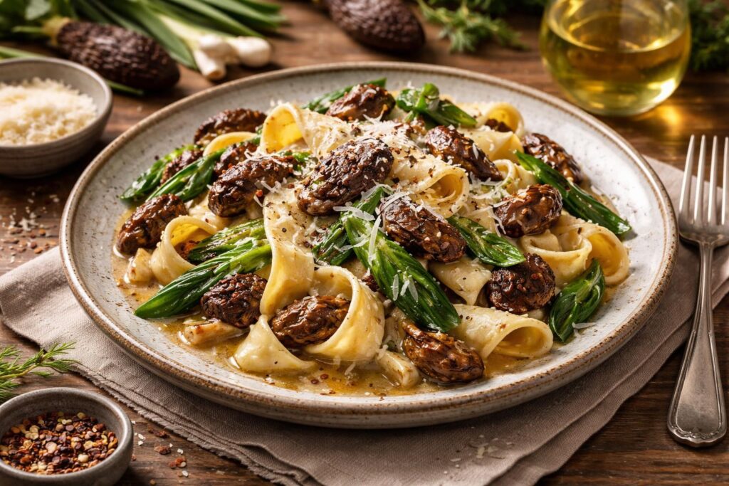Wild Morel and Ramps Tagliattoni