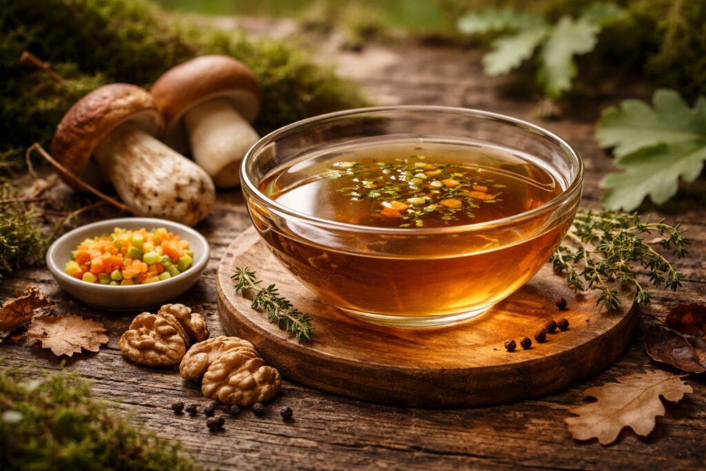 Wild Mushroom and Walnut Consommé