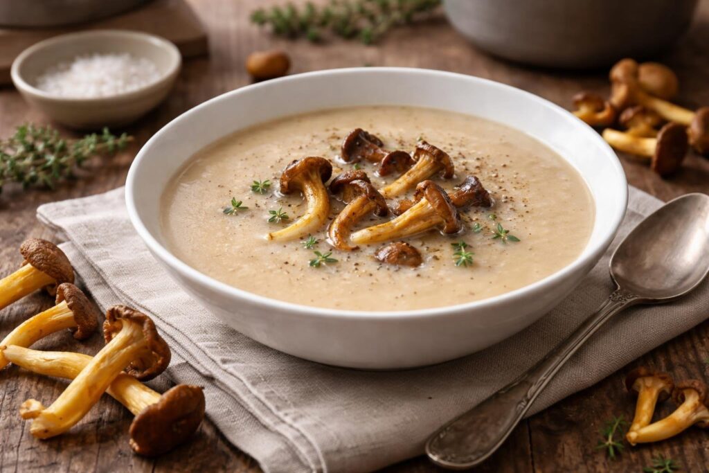 Yellow Foot Wild Mushroom Soup Recipe French Gastronomy