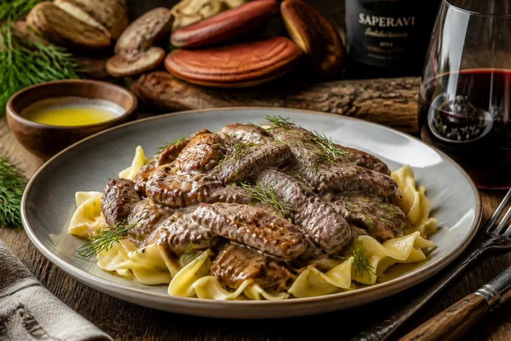 Beefsteak Fungus Stroganoff with Crème Fraîche