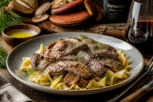 Beefsteak Fungus Stroganoff with Crème Fraîche