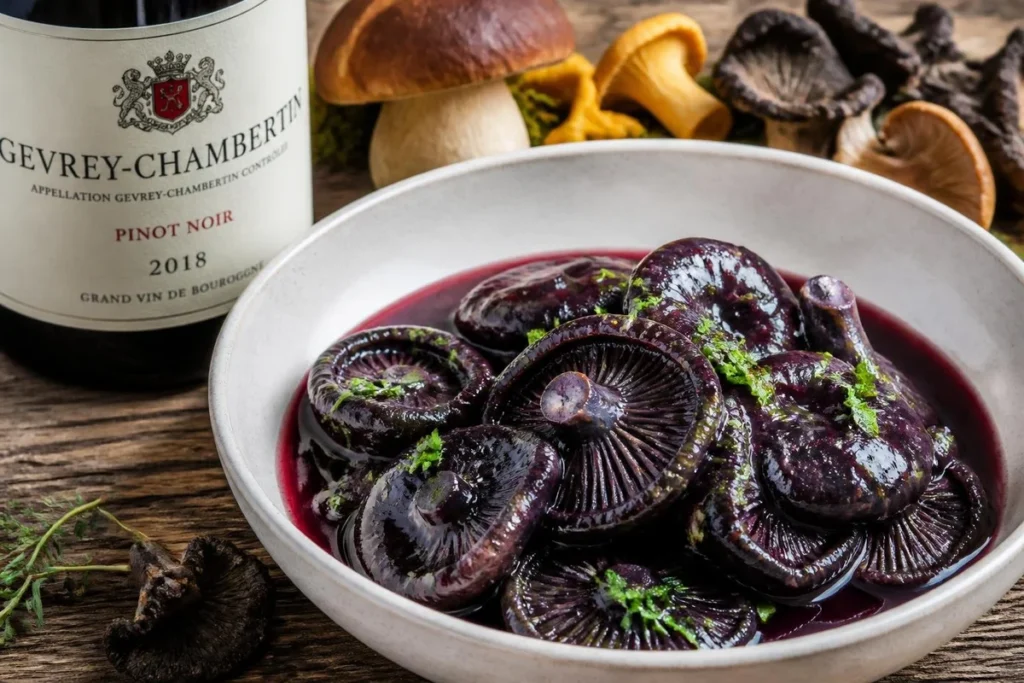 Braised Russula Cyanoxantha in Red Burgundy