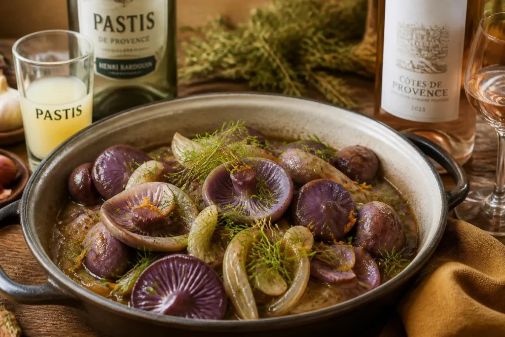Braised Wood Blewit with Fennel and Pastis