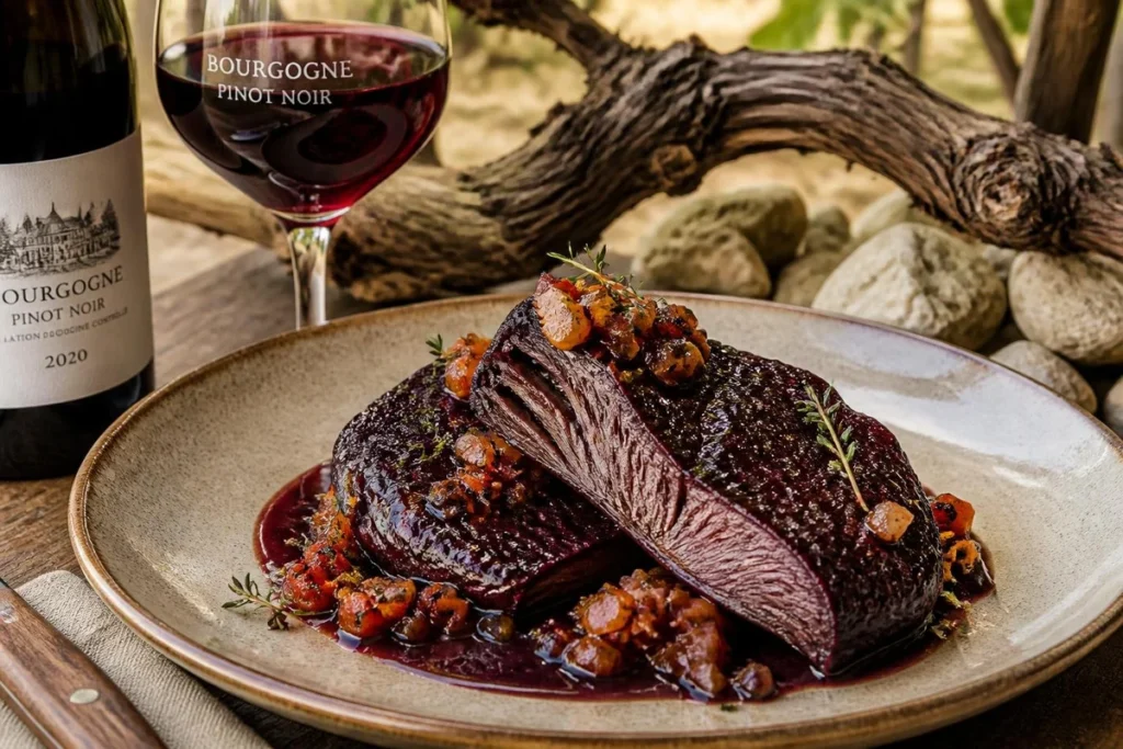 Burgundy Pinot Noir Poached Laetiporus