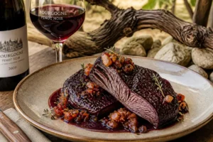 Burgundy Pinot Noir Poached Laetiporus