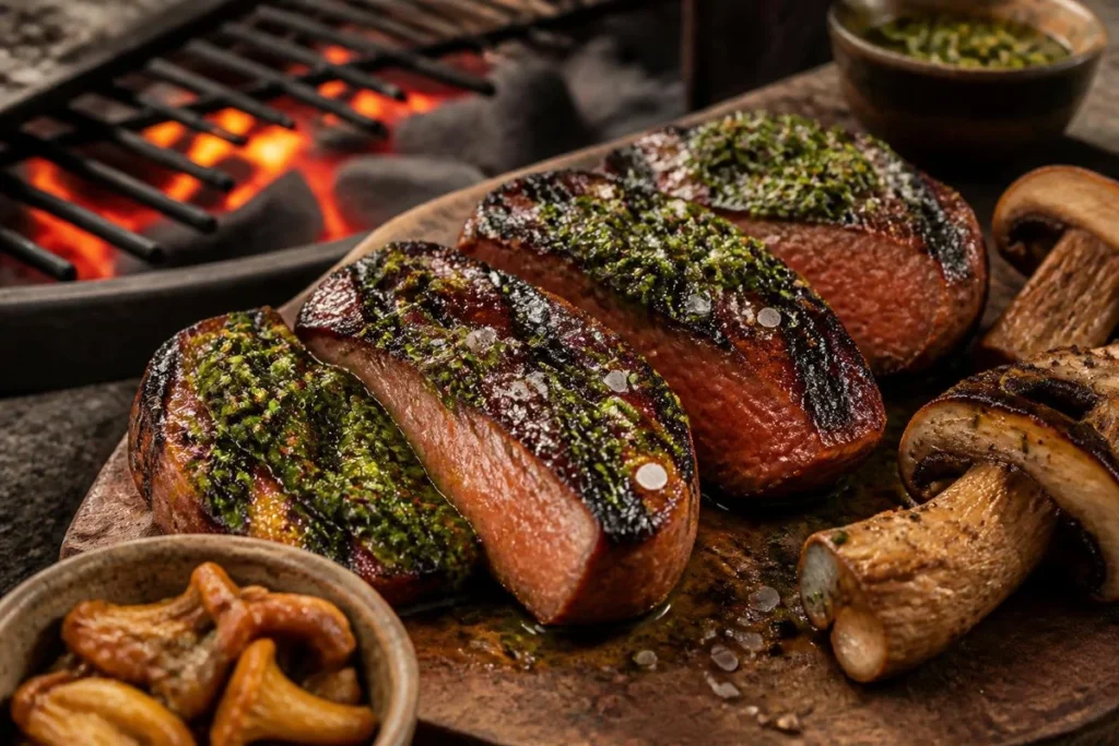 Charcoal Grilled Beefsteak Fungus with Chimichurri
