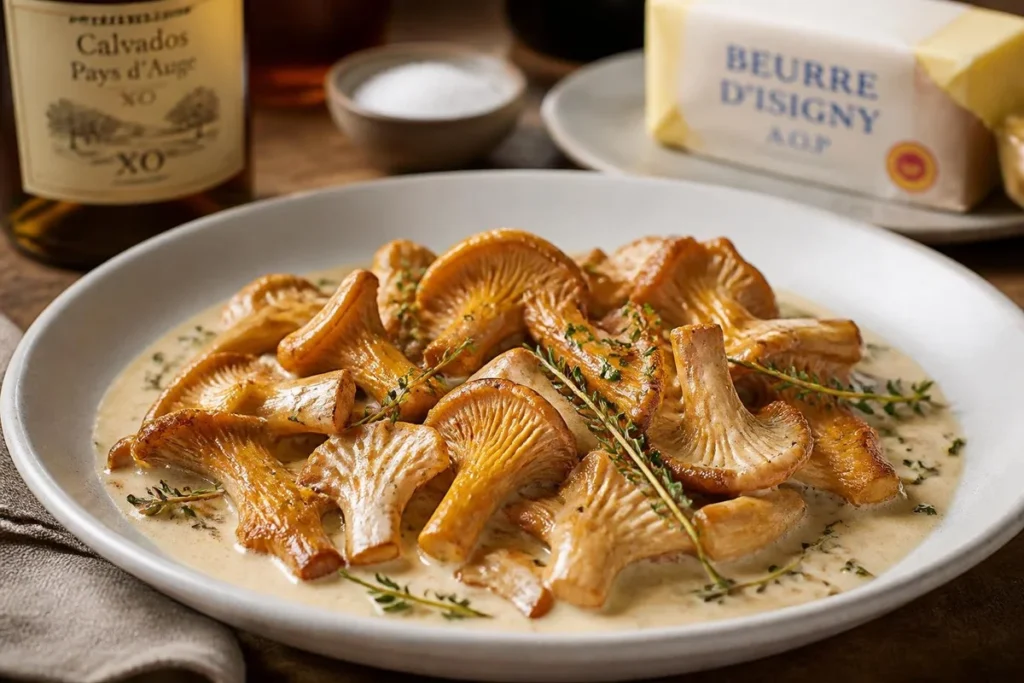 Cream Braised Hedgehog Mushrooms with Calvados and Thyme