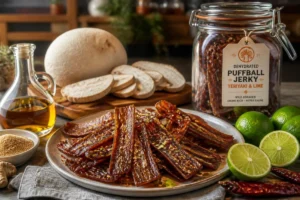 Dehydrated Puffball Jerky with Teriyaki and Lime