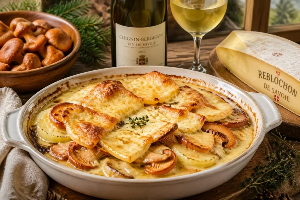 French Alps Saffron Milk Cap Gratin with Reblochon Cheese