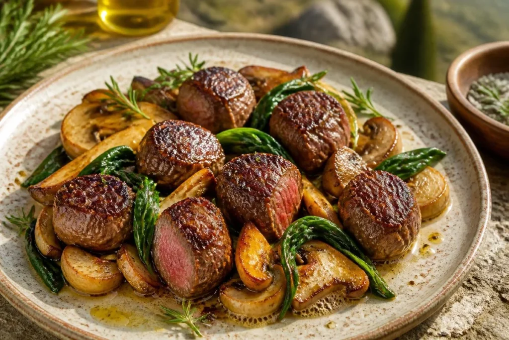 Lamb Noisettes with Calocybe and Garlic