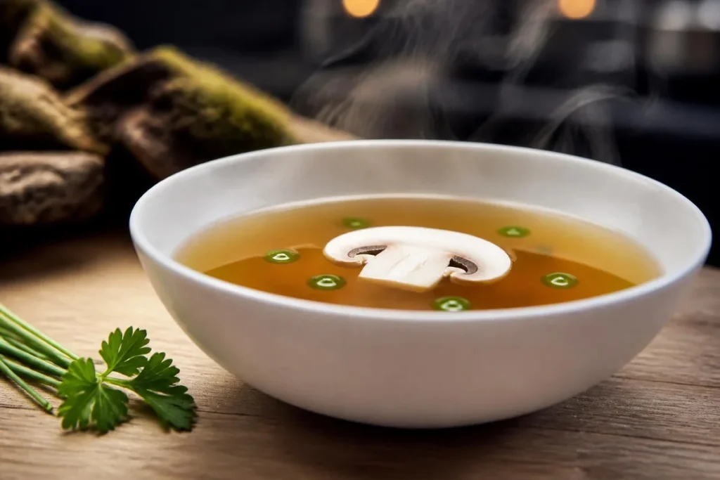 Miller Mushroom Consommé with Herb Pearls