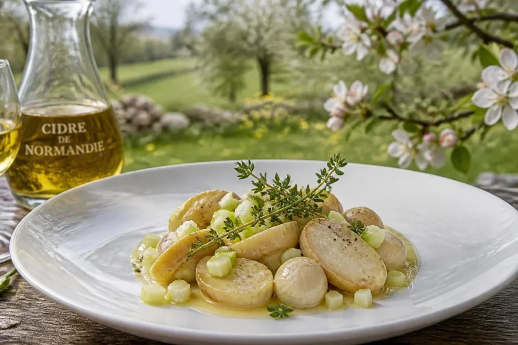 Normandy Cider Poached Calocybe with Apple