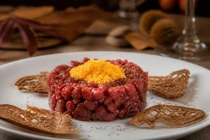 Piedmontese Beefsteak Fungus Tartare with Cured Yolk