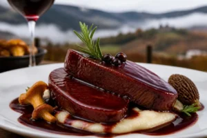 Poached Beefsteak Fungus in Barolo Wine Reduction