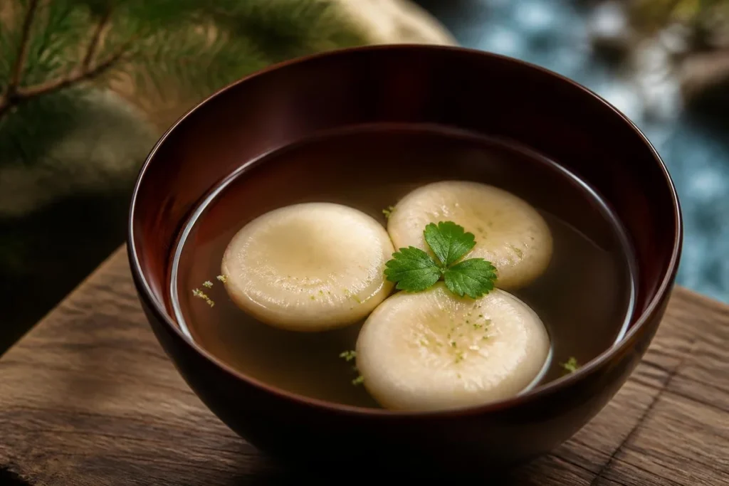 Poached Miller Mushrooms in Dashi