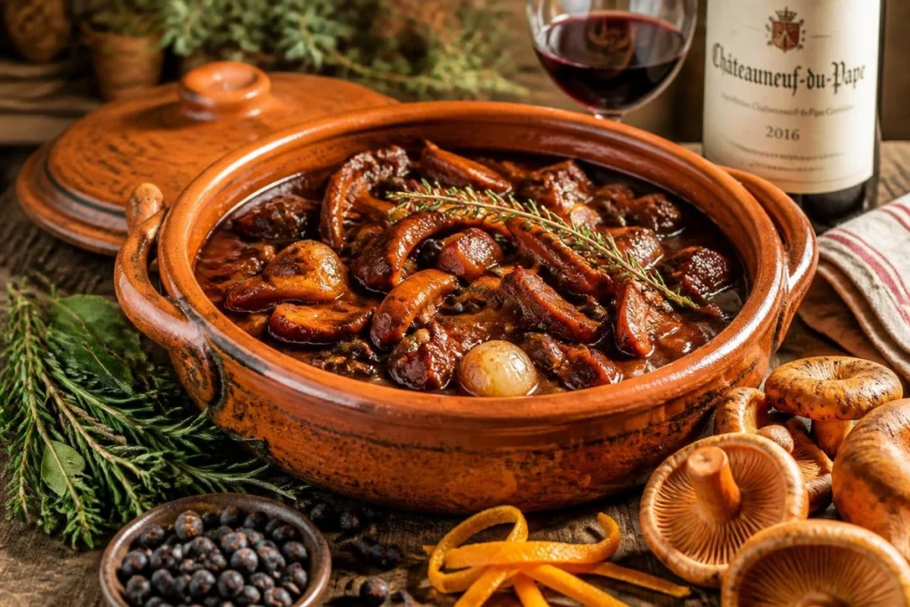 Provencal Saffron Milk Cap Daube with Red Wine and Juniper