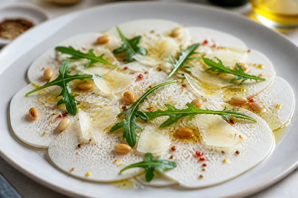 Puffball Carpaccio with Truffle Oil and Toasted Pine Nuts