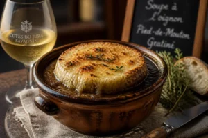 Puffball Croutons in Classic French Onion Soup