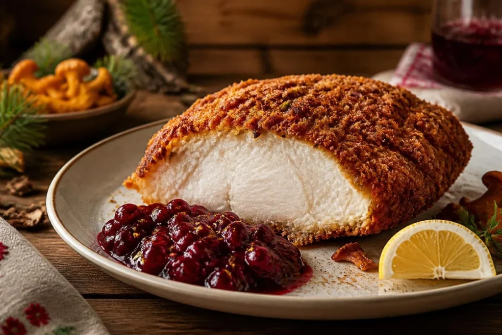 Puffball Schnitzel with Wild Cranberry Compote
