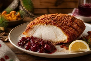 Puffball Schnitzel with Wild Cranberry Compote