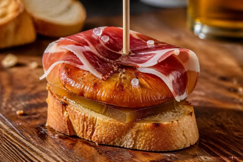 Saffron Milk Cap Pintxo with Jamón Ibérico and Quince