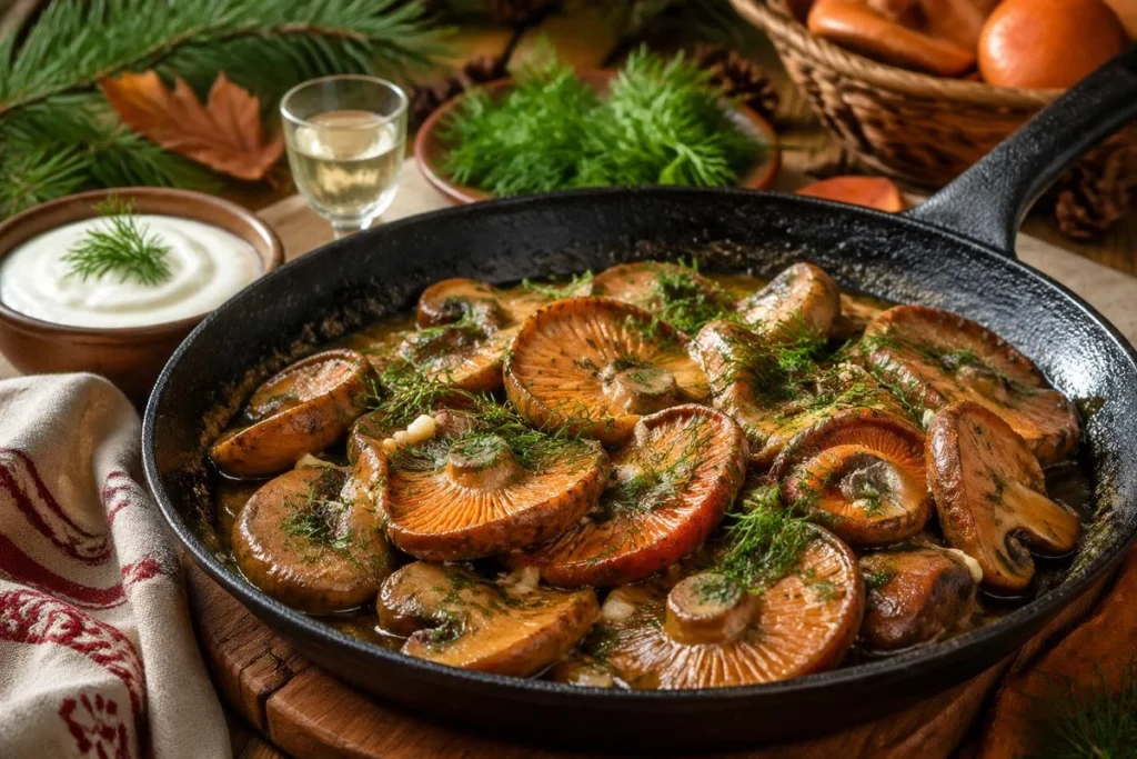 Saffron Milk Cap Sauté with Garlic and Dill