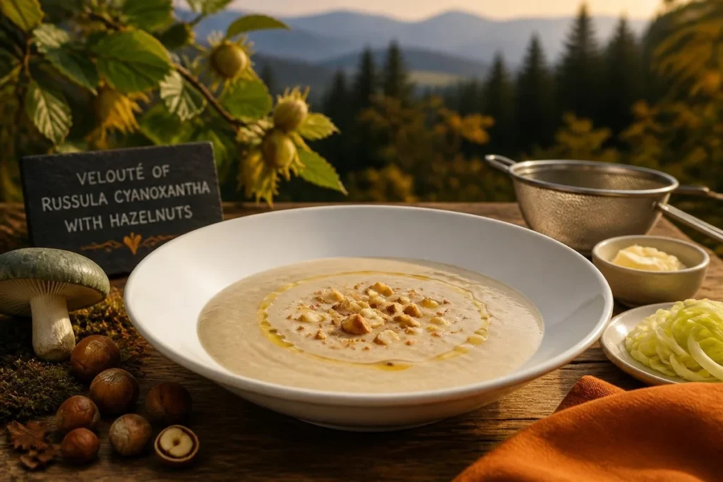 Velouté of Russula Cyanoxantha with Hazelnuts