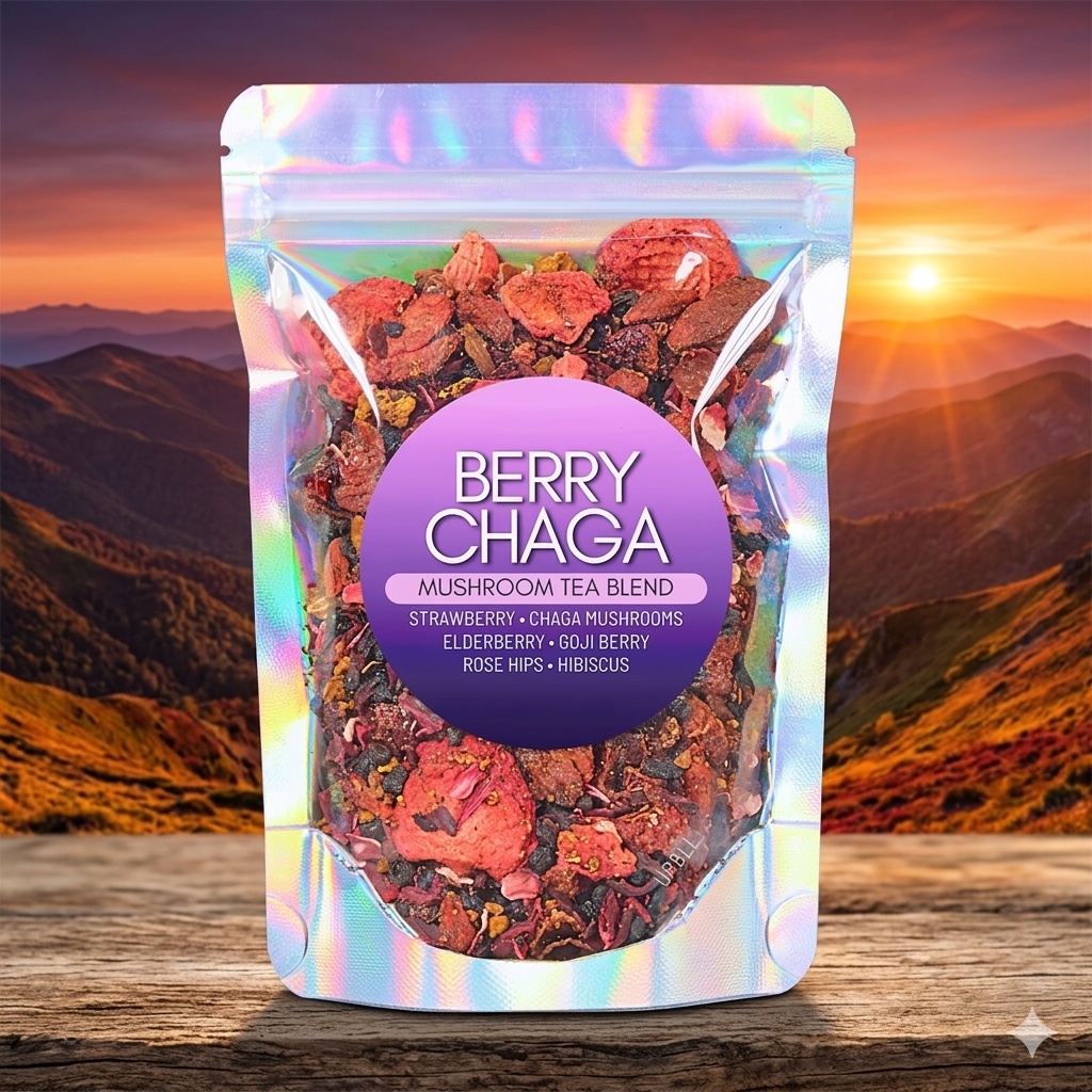 Berry Chaga Tea • Wildcrafted Chaga Mushroom, Hibiscus, Rose Hips & Mixed Berries • Loose Leaf Botanical Blend