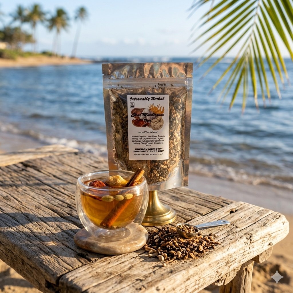 Chai Mushroom Tea Blend | Chai 4 Mushroom Tea | 4 Mushrooms Lions Mane, Reishi, Turkey Tail, Cordycep | Chai Tea Blend