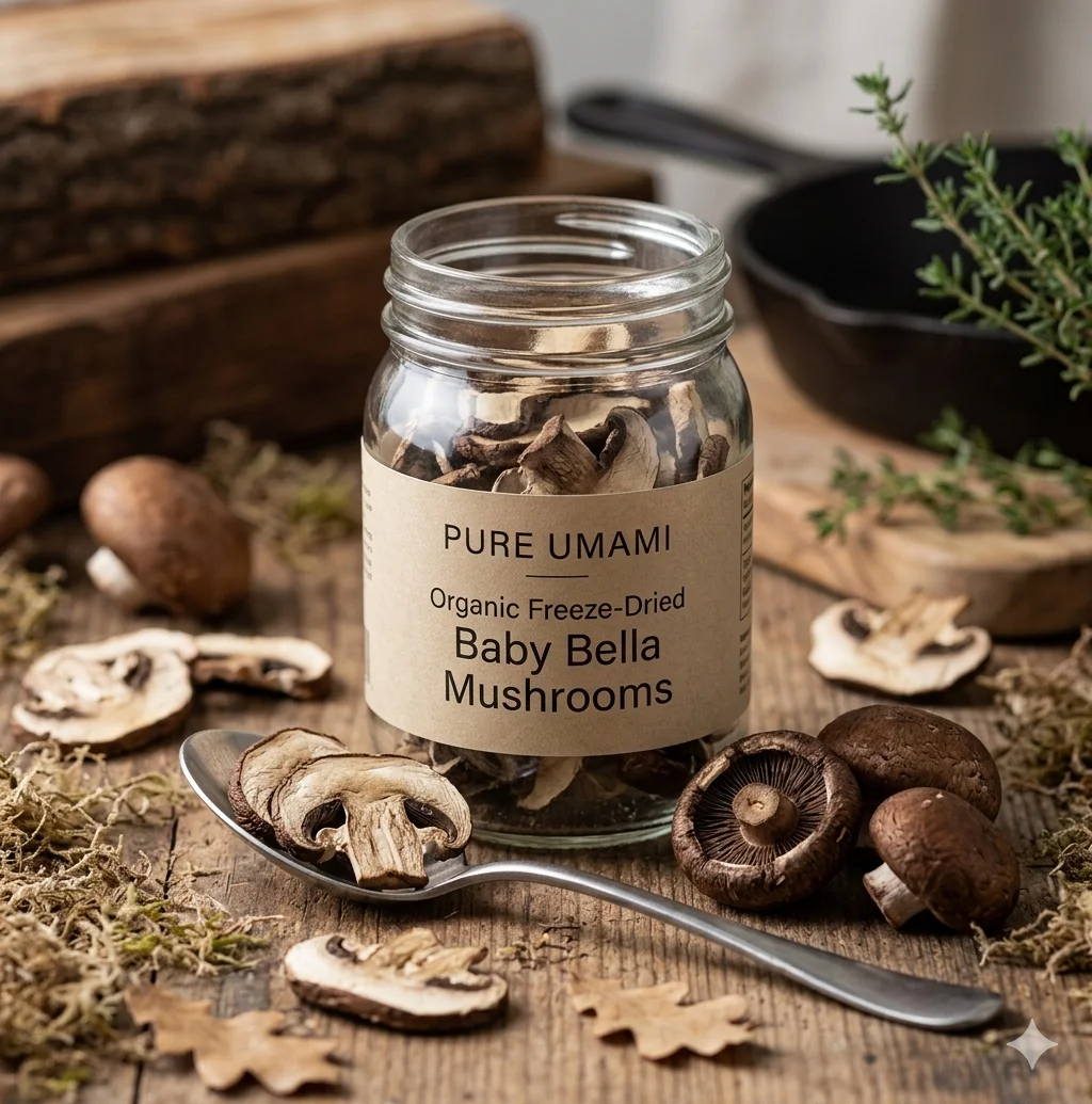 Freeze Dried organic Baby Bella Mushrooms: Chef cleaned and Sliced Cremini