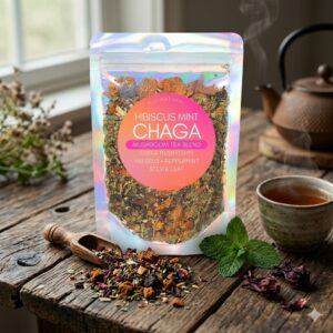 Hibiscus Mint Chaga Tea • Wildcrafted Chaga Mushroom, Hibiscus Flower & Peppermint • Botanical Apothecary Blend