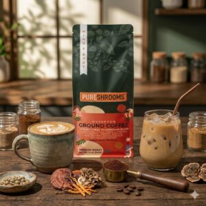 Organic Mushroom Coffee Adaptogenic Blend With Probiotics Grown in High Altitude Handcrafted in OK