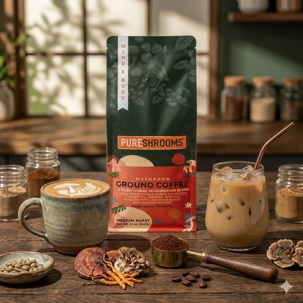 Organic Mushroom Coffee Adaptogenic Blend With Probiotics Grown in High Altitude Handcrafted in OK