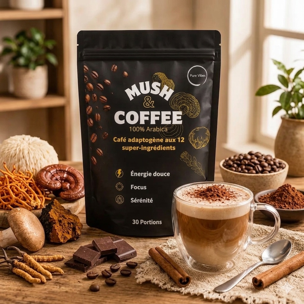 PureVibes Mush Coffee™ – Instant Mushroom Coffee | Reishi, Lion’s Mane & Cordyceps | Natural Energy, Focus, Well-being